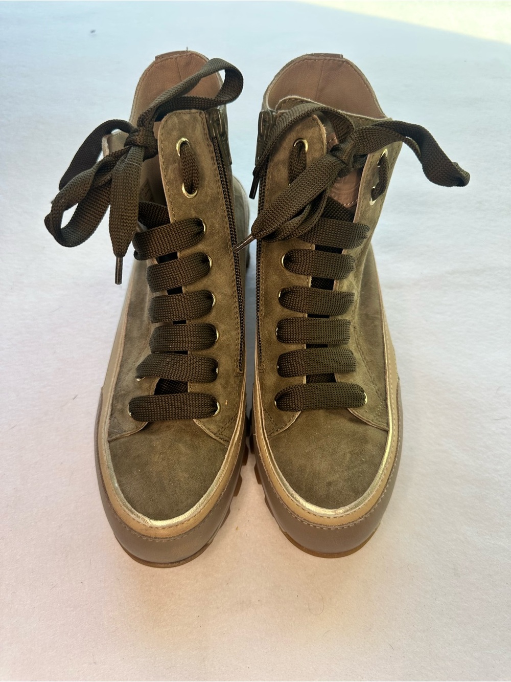 Candice Cooper Olive Green Suede High Top Zip Sneaker Boots